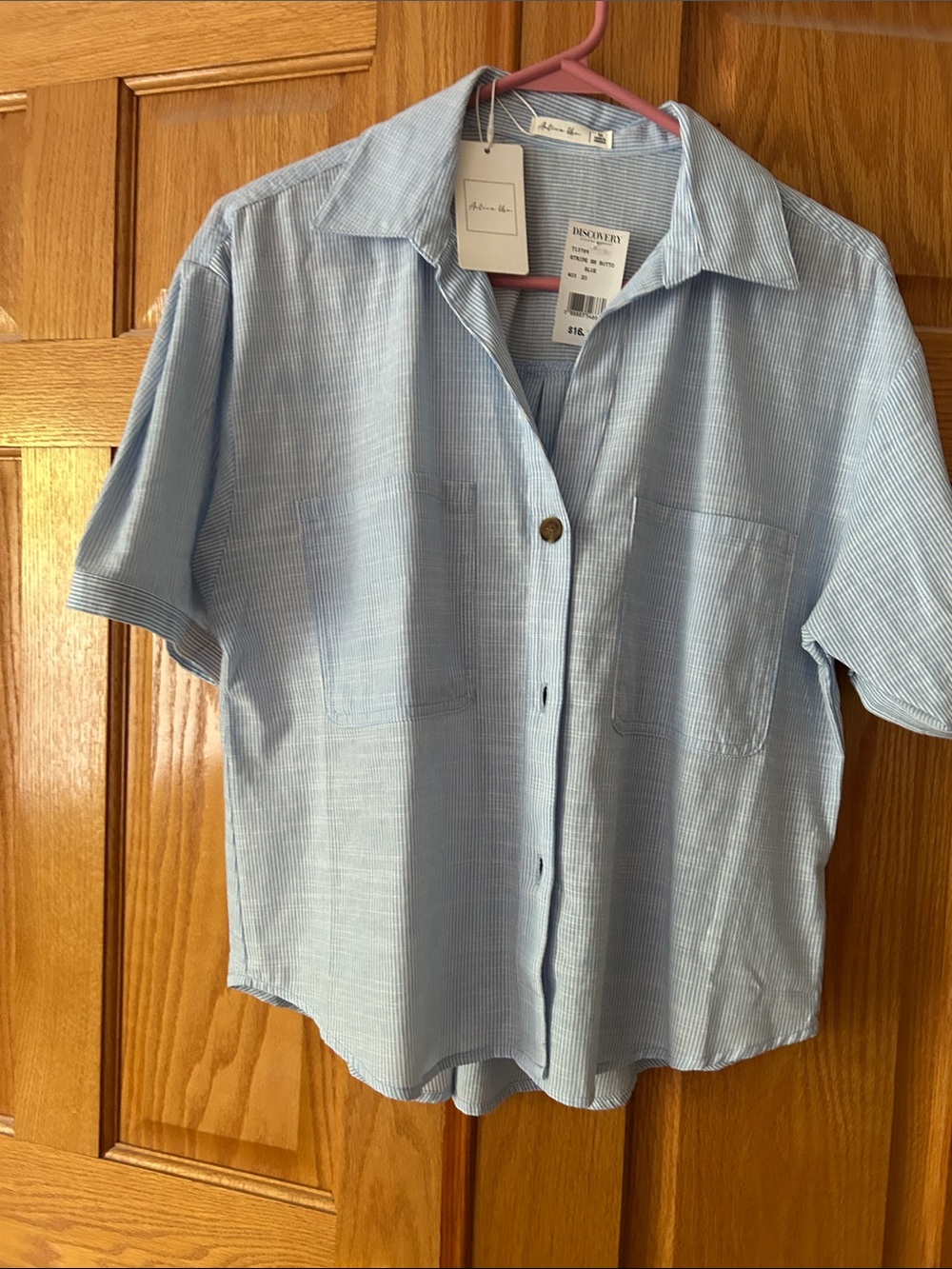 Ativa Light Blue Striped Short-Sleeve Button Front Shirt